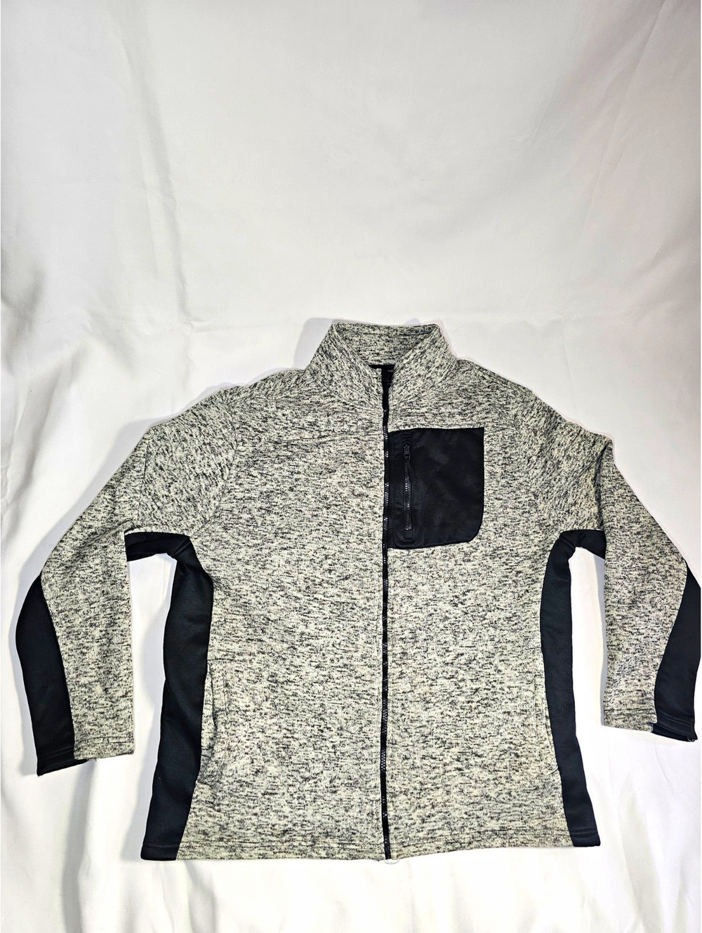 Rugby University Men’s XL Gray/Black Heather Full Zip Fleece Mock Neck Pockets